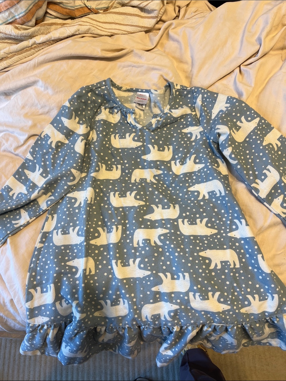 Kids Polar Bear Print Blue Nightgown Pajama Hanna Andersson size 8
